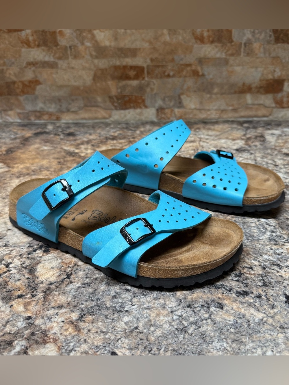 Birkenstock Birki's Freeport Double Strap Slide Sandals in Teal Blue WOMENS 8